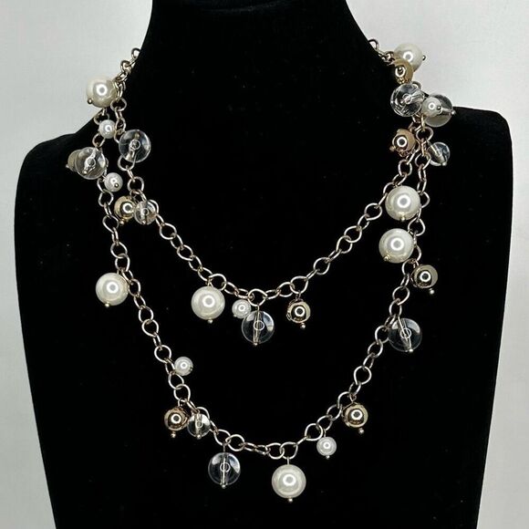 Chico's Long Necklace Women's 38" Gold-tone Faux Pearl Charm Single Strand Chain - Picture 3 of 9